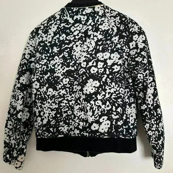 Zara Floral Black & White Bomber Jacket Women's Full Zip Pockets Size Small - Picture 2 of 6
